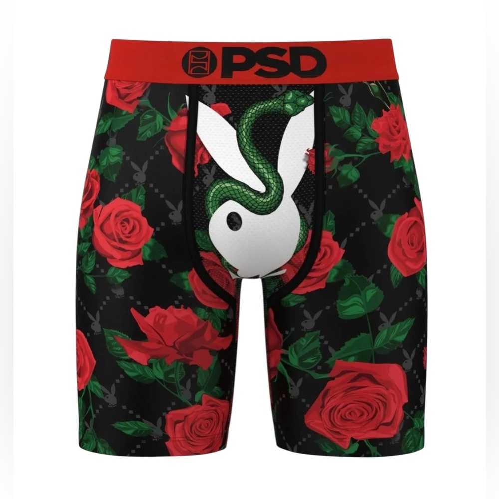 PSD x Playboy slither snake floral design boxer briefs black red size large